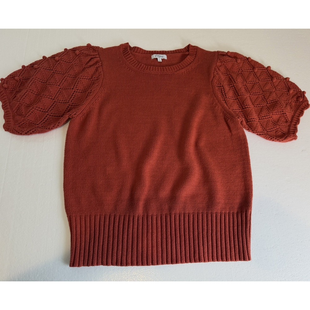 POLAGRAM Short Sleeved Rust Knit Sweater w/ Puff Sleeves FALL Size LARGE